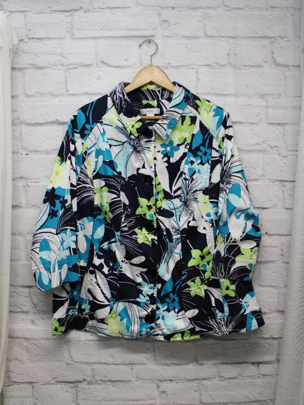 Cj Banks 2X Bold Floral Longsleeve Button Front Semi Fitted Jacket Spring Summer